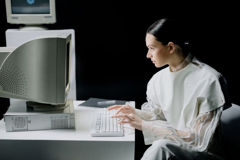 research workstation with CRT monitors running tracking software