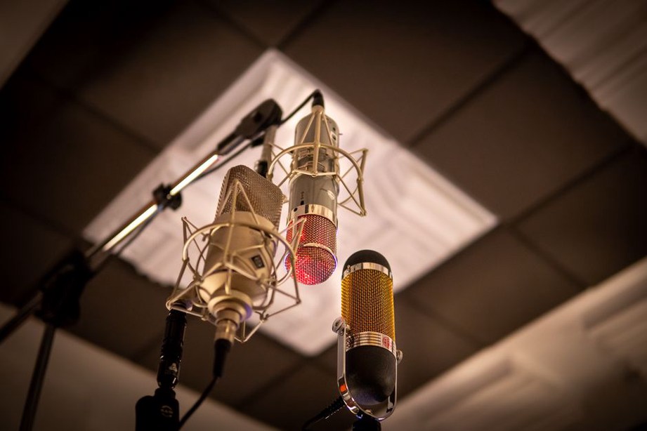 Table microphones capture a multi-speaker discussion
