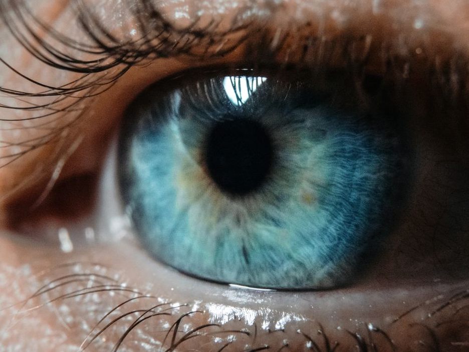 Close-up view of an iris scanning device in use