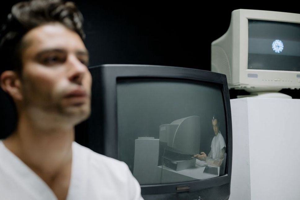 A camera and monitor used for visual tracking research