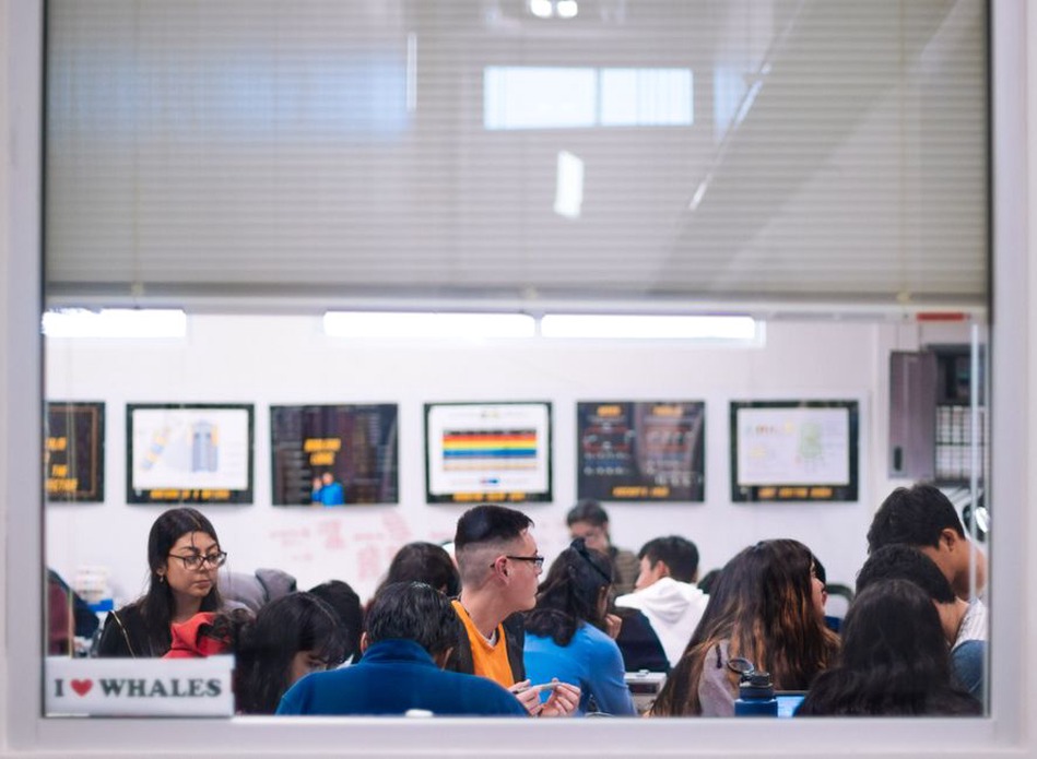 Researchers discuss results beside conference posters